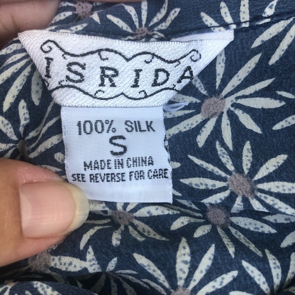 Silk blouse daisy print button down sleeveless vintage women’s small EUC - Picture 5 of 12